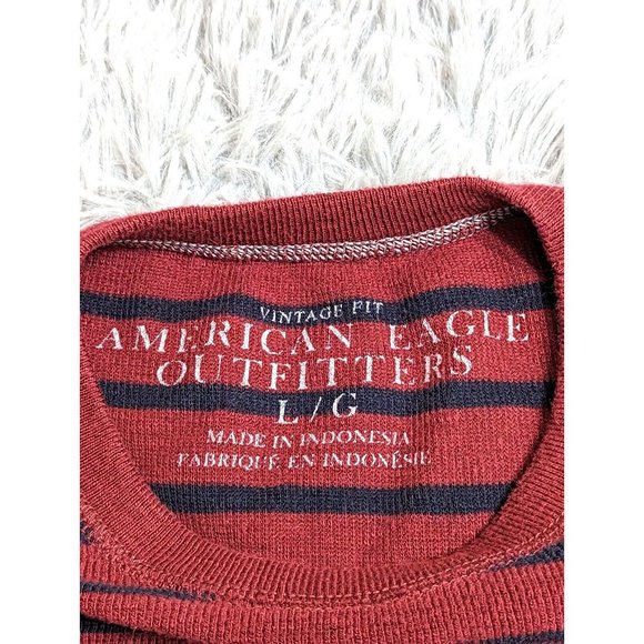 American Eagle Vintage Fit Shirt Mens Size Large Red Blue Stripe Thermal Sweater - Picture 7 of 8